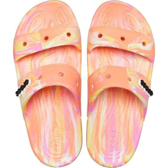 Crocs Classic Marbled Slides - Orange - Unisex Size m13 - New - Picture 2 of 8